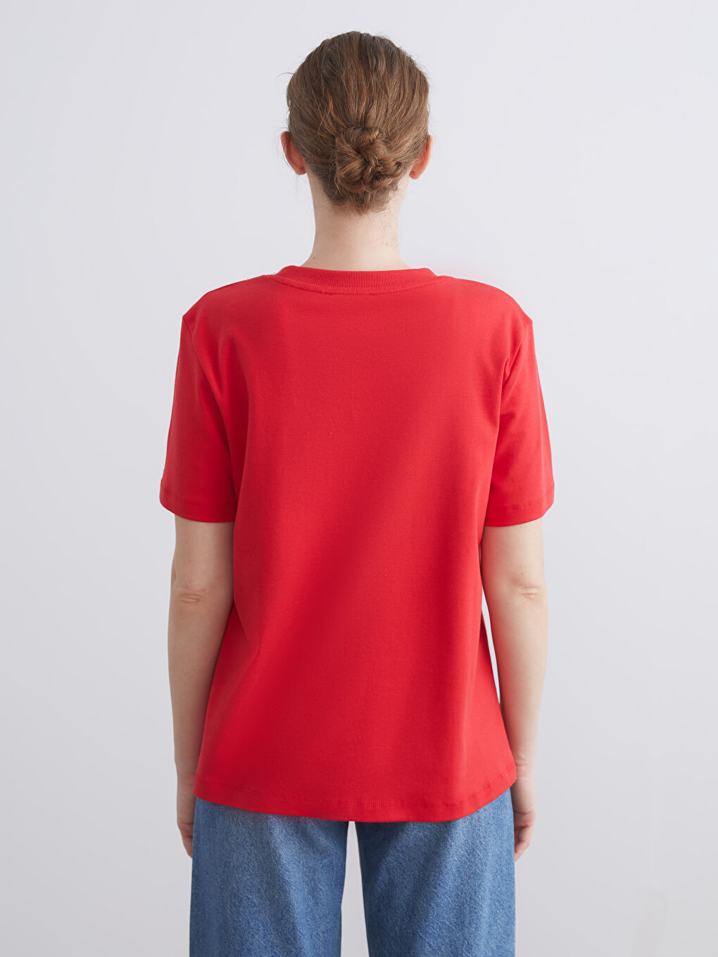 Kırmızı Bisiklet Yaka Kadın Tişört-3