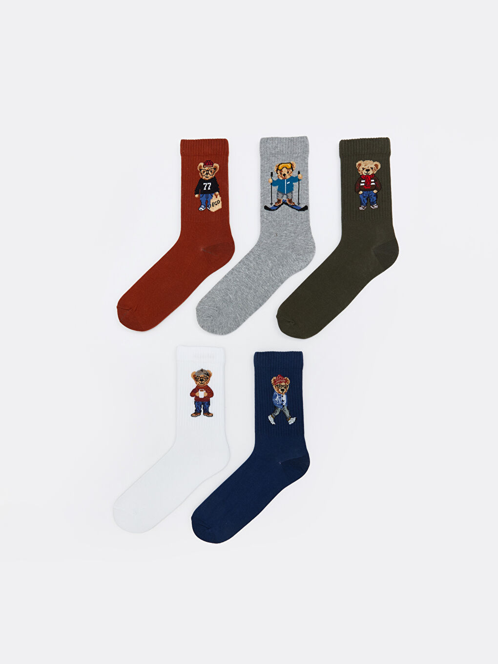 Teddy Bear Printed Men's Ankle Socks 5-Pack -S5MG04Z8-K00