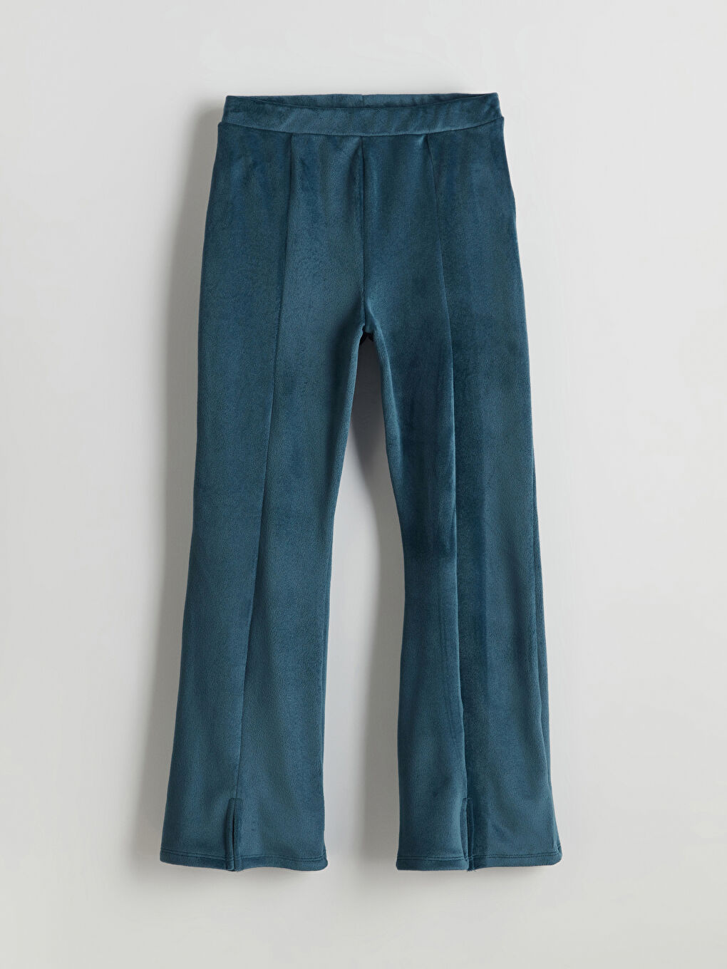 Turkuaz Beli Lastikli Kadife İspanyol Paça Kız Çocuk Tayt