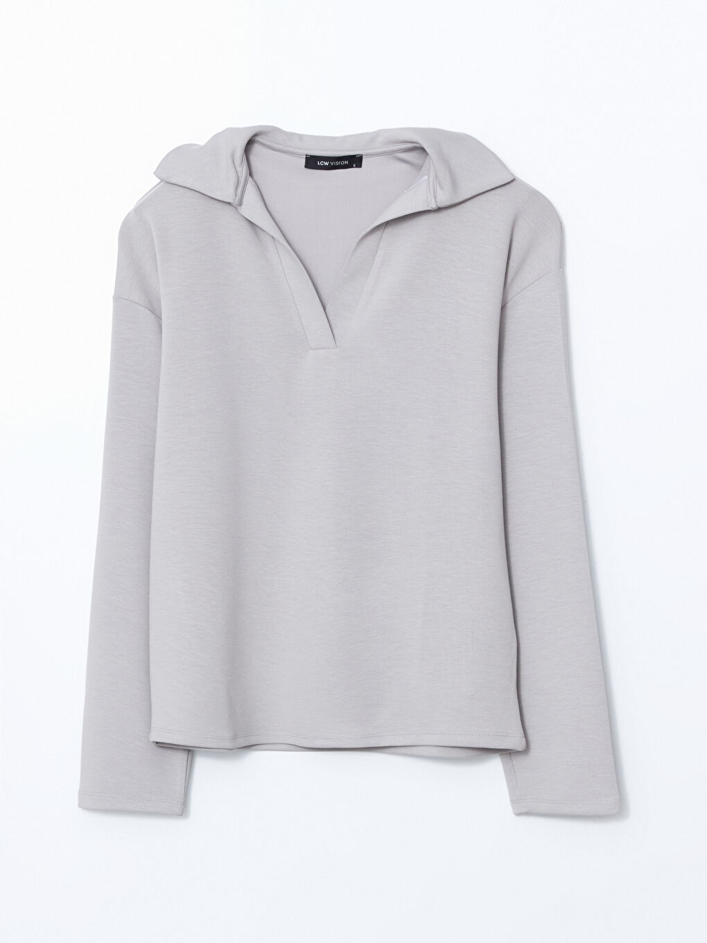 Gri Polo Yaka Kadın Sweatshirt-4