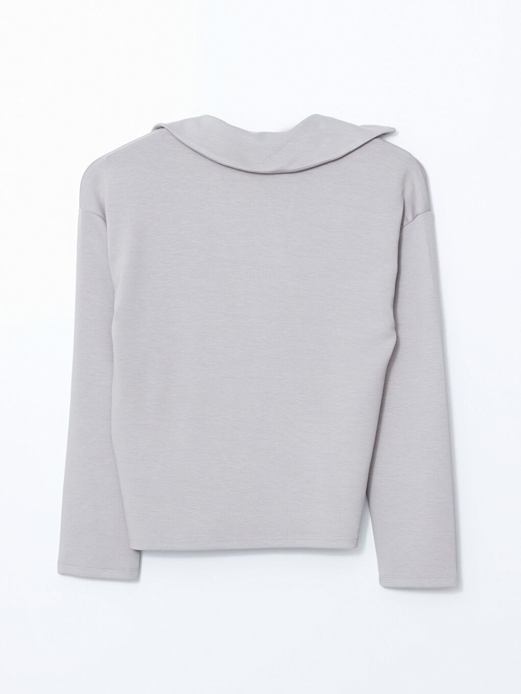 Gri Polo Yaka Kadın Sweatshirt-5