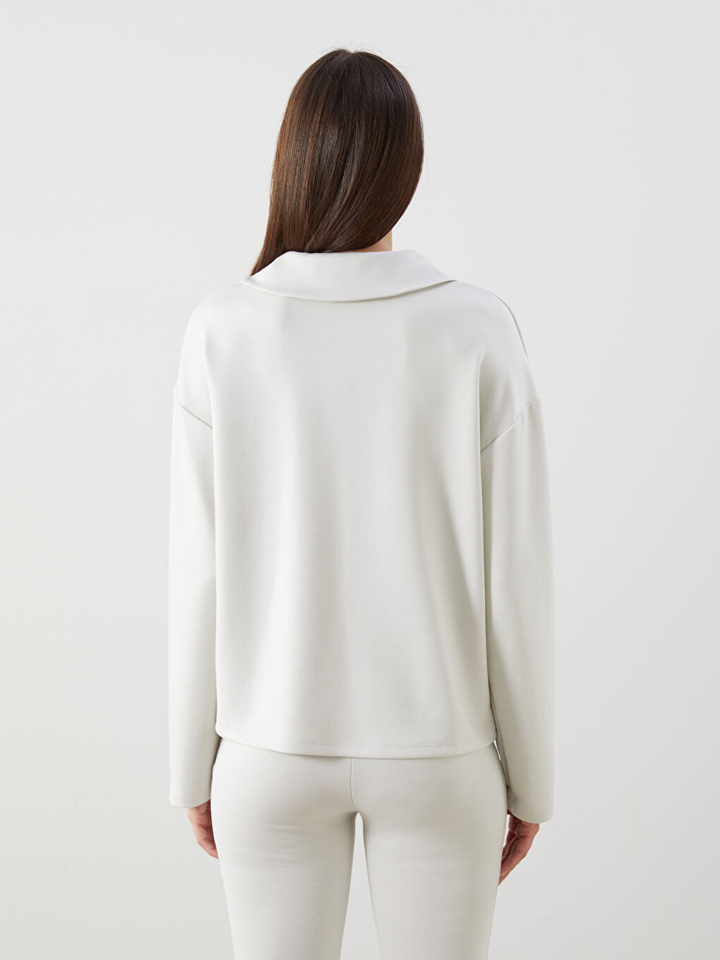 LCW Vision Bej Polo Yaka Kadın Sweatshirt - 3
