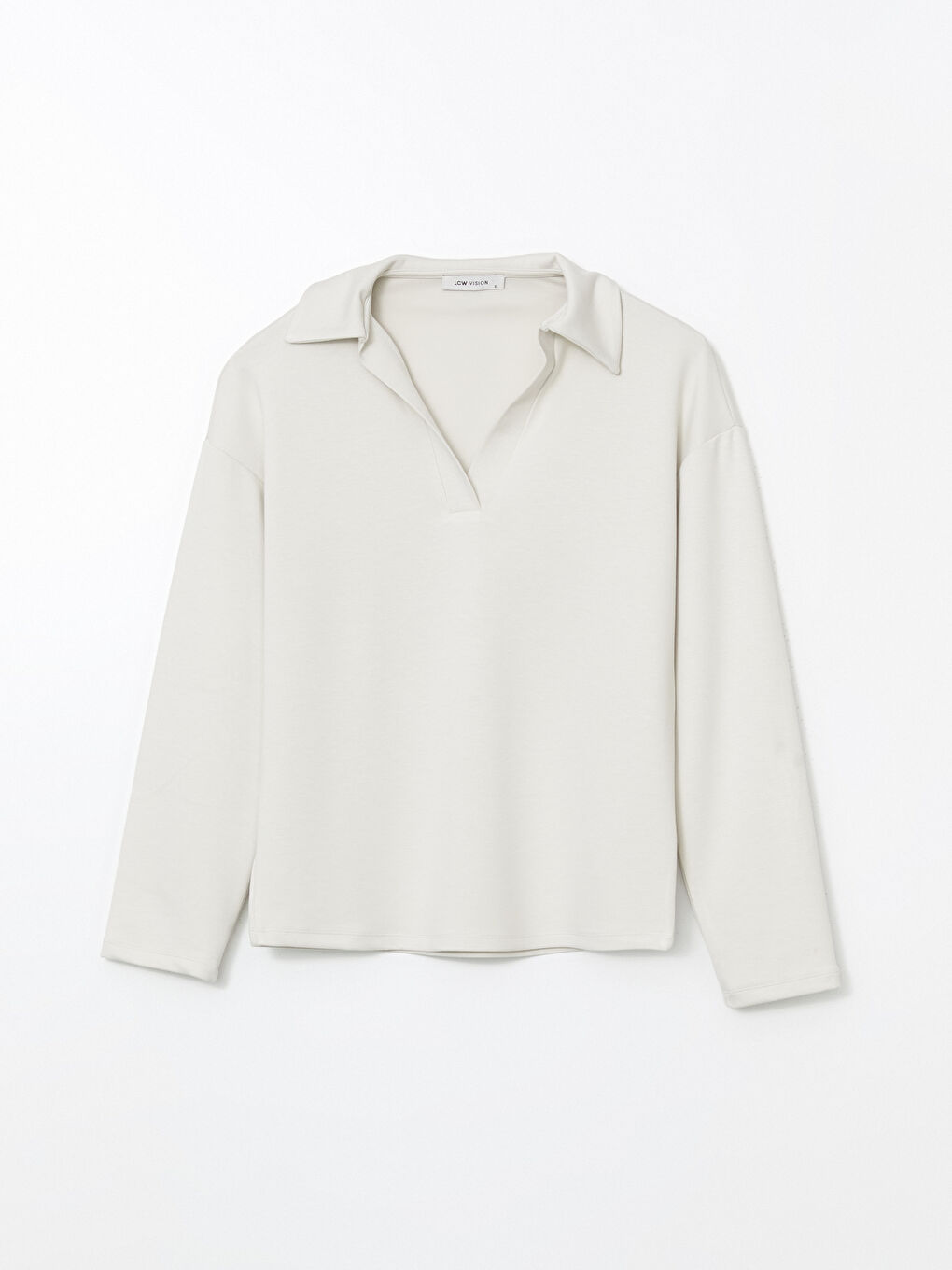 LCW Vision Bej Polo Yaka Kadın Sweatshirt - 4