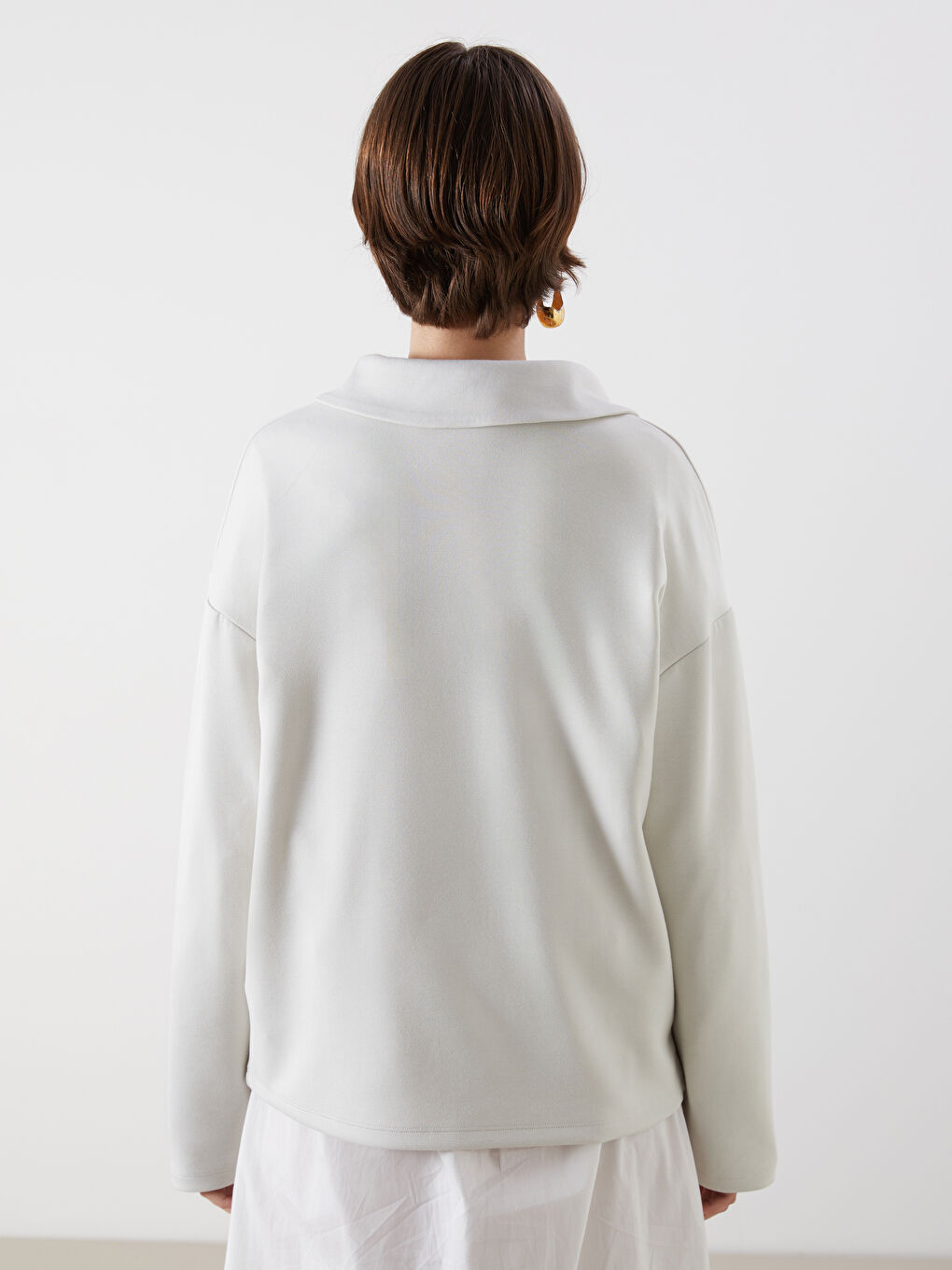 Bej Polo Yaka Kadın Sweatshirt-6