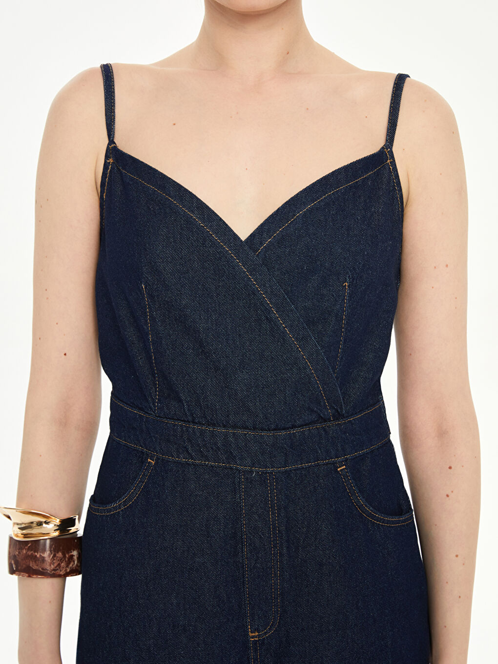 LCW Vision Indigo Kruvaze Yaka Askılı Kadın Jean Tulum - 2
