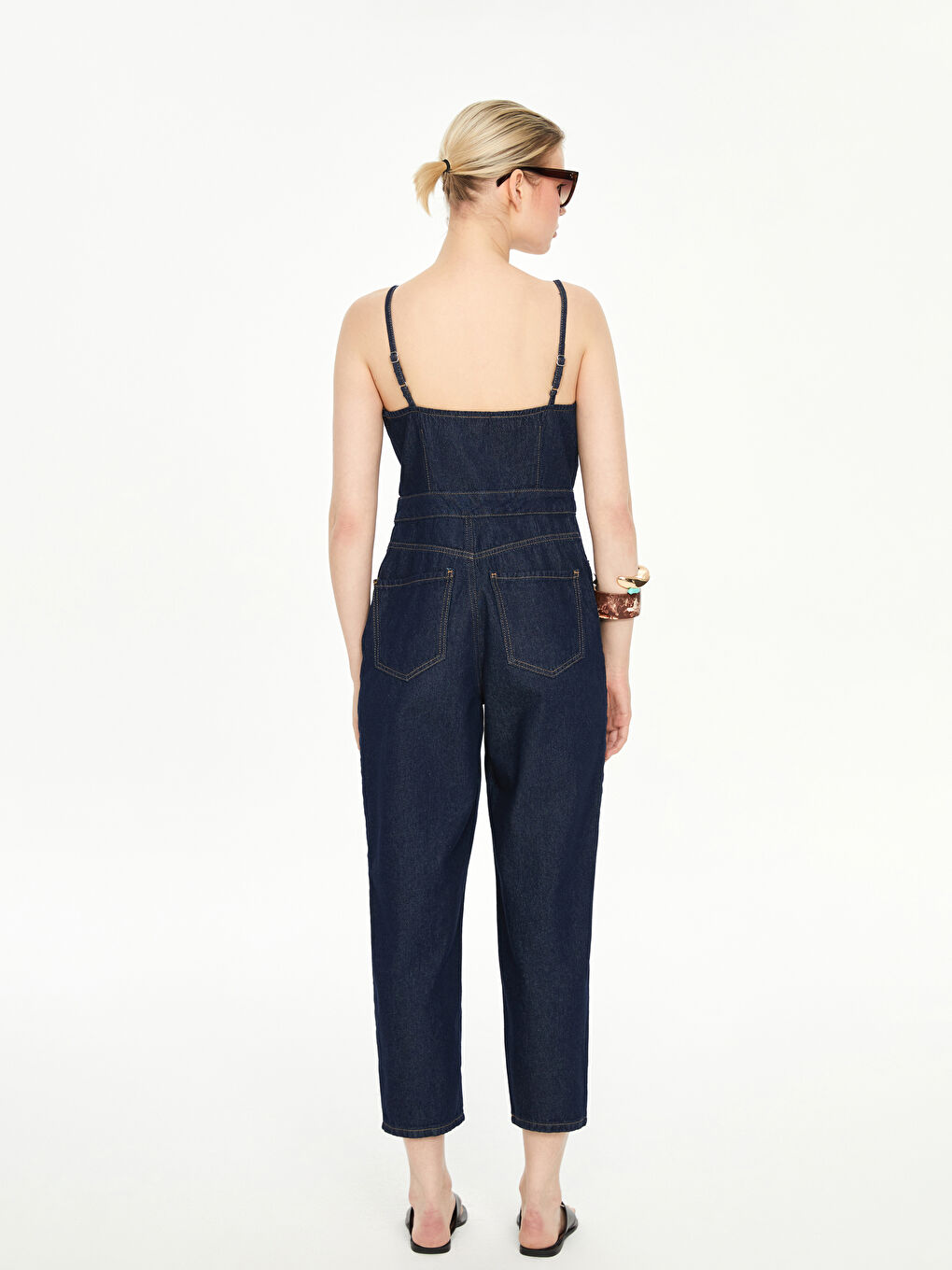 LCW Vision Indigo Kruvaze Yaka Askılı Kadın Jean Tulum - 3