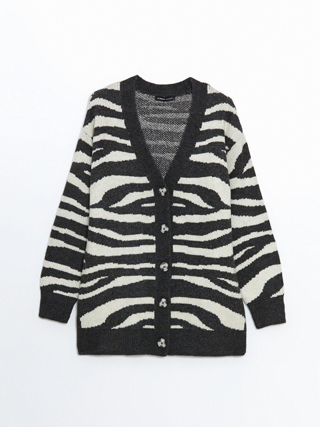 V-Neck Zebra Patterned Women’S Knit Cardigan -S5MG59Z8-MHS