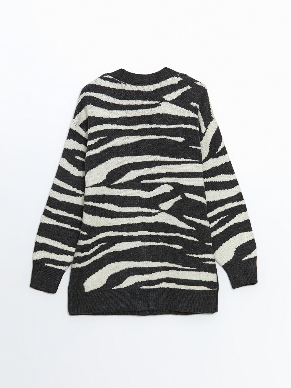 V-Neck Zebra Patterned Women’S Knit Cardigan -S5MG59Z8-MHS
