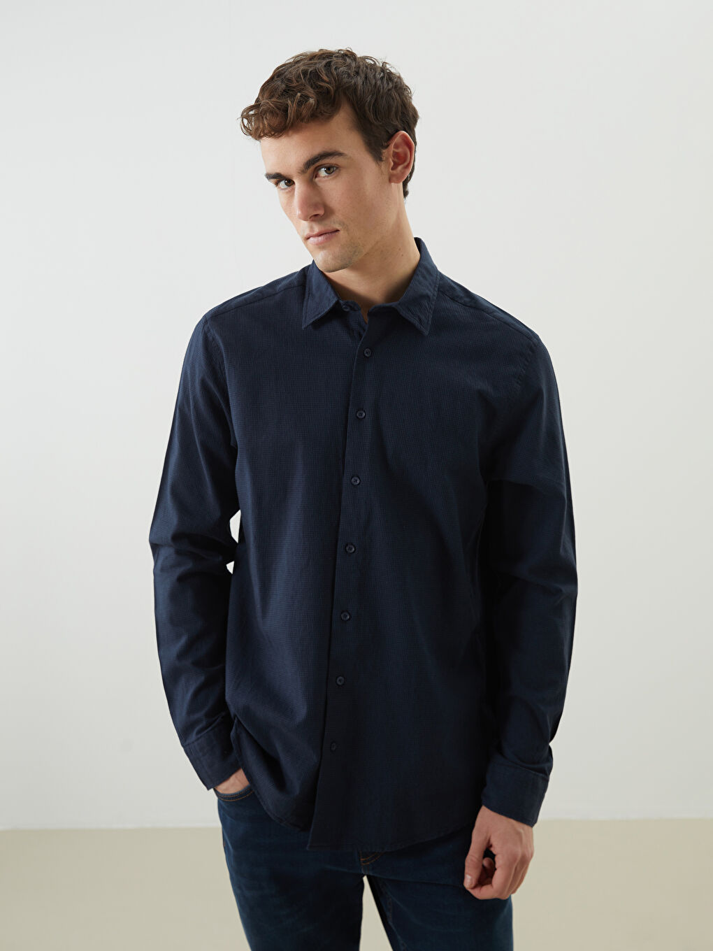 Regular Fit Long Sleeve Dobby Weave Men's Shirt -S5MH43Z8-CTG