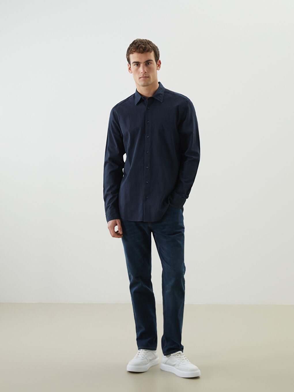 Regular Fit Long Sleeve Dobby Weave Men's Shirt -S5MH43Z8-CTG