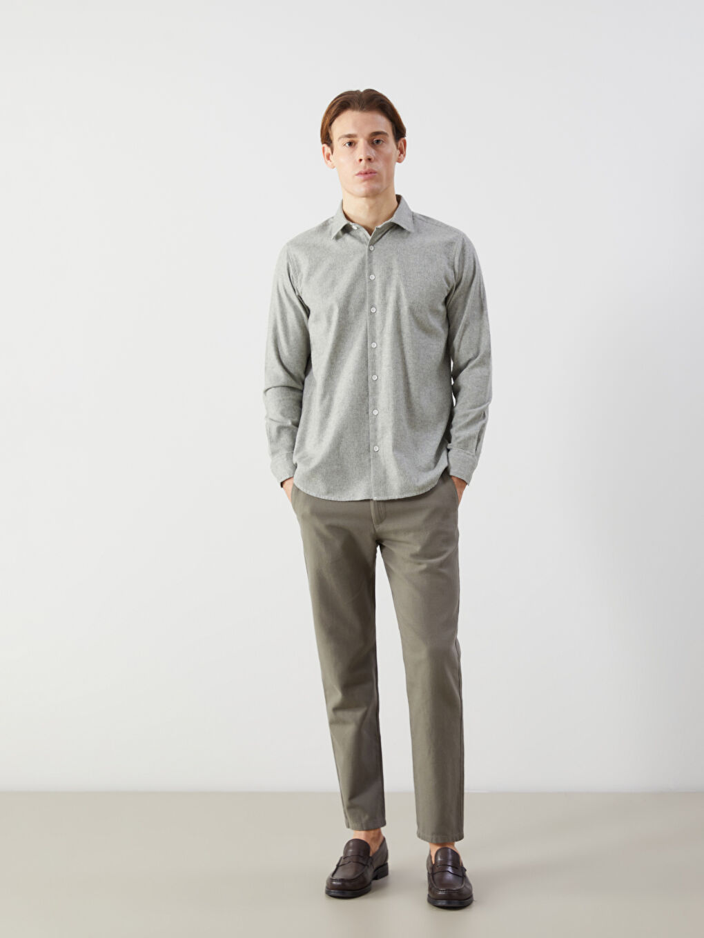 Yeşil Regular Fit Uzun Kollu Armürlü Erkek Gömlek-1