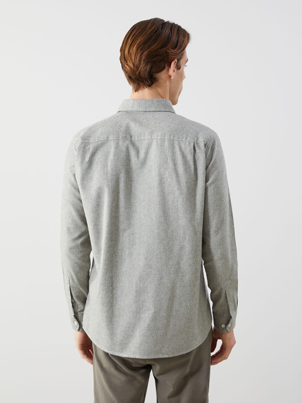 Yeşil Regular Fit Uzun Kollu Armürlü Erkek Gömlek-3