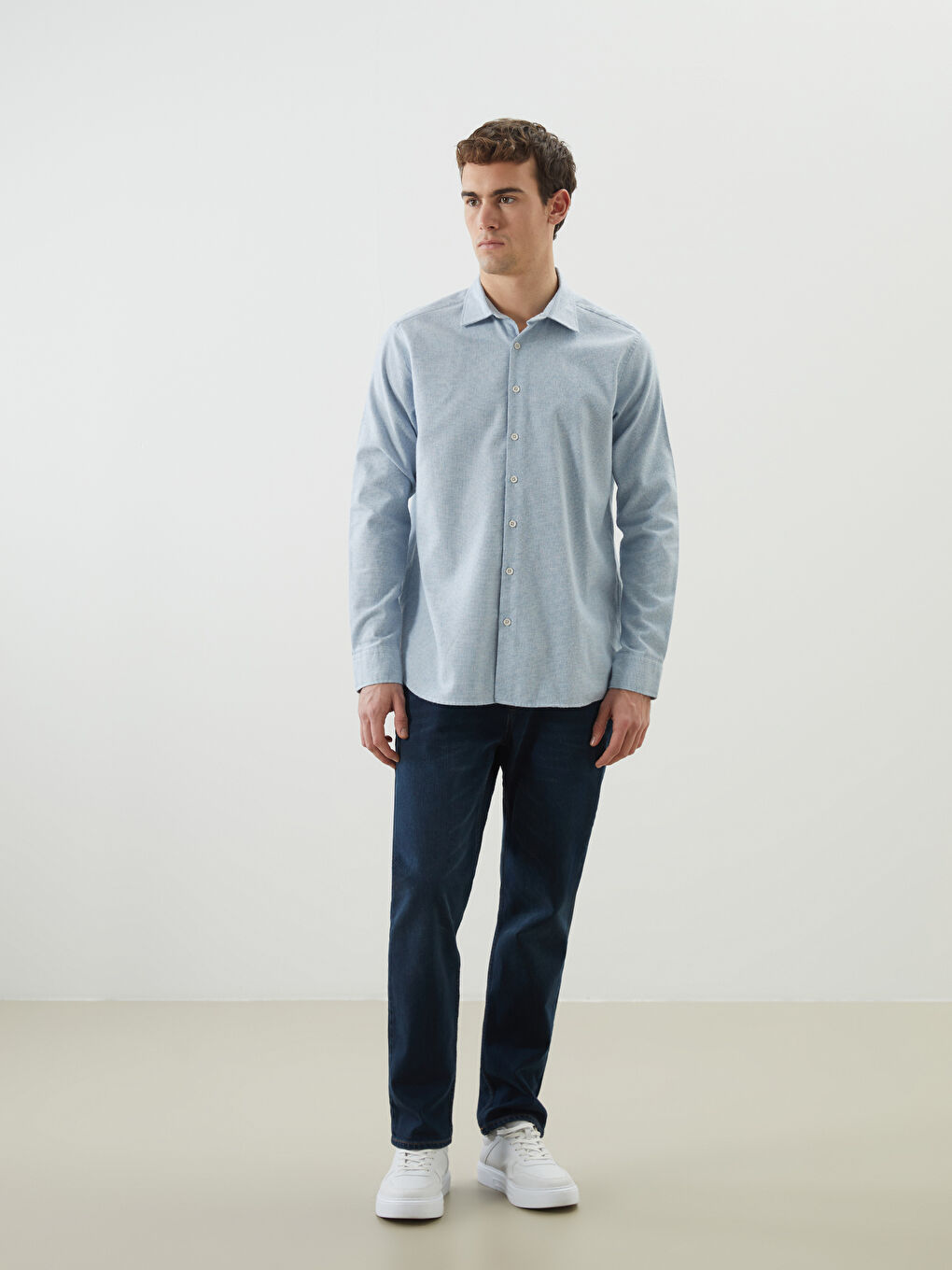 Mavi Regular Fit Uzun Kollu Armürlü Erkek Gömlek-1