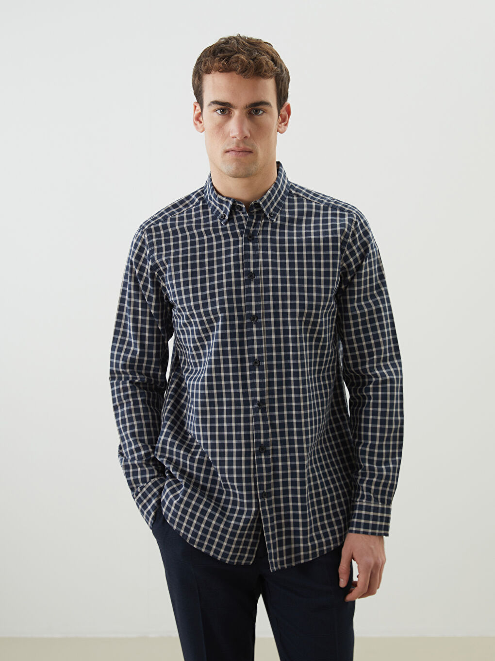 Regular Fit Long Sleeve Plaid Gabardine Men's Shirt -S5MH48Z8-LN6