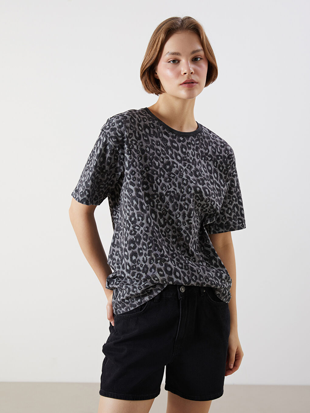 XSIDE Crew Neck Patterned Women's T-Shirt -S5MH56Z8-LQ9