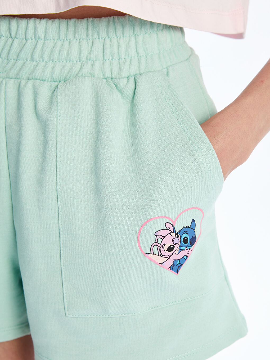 Elastic Waist Angel and Stitch Printed Women's Shorts-2