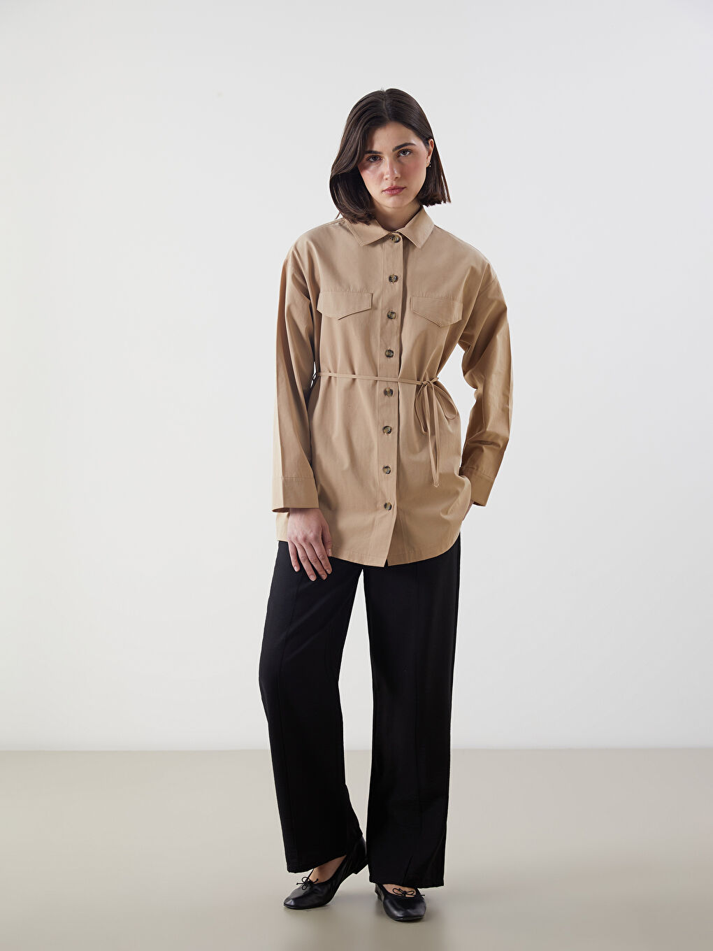 LCW Modest Bej Poplin Kadın Gömlek Tunik - 1