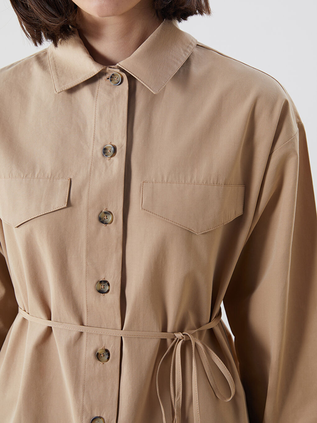 LCW Modest Bej Poplin Kadın Gömlek Tunik - 2