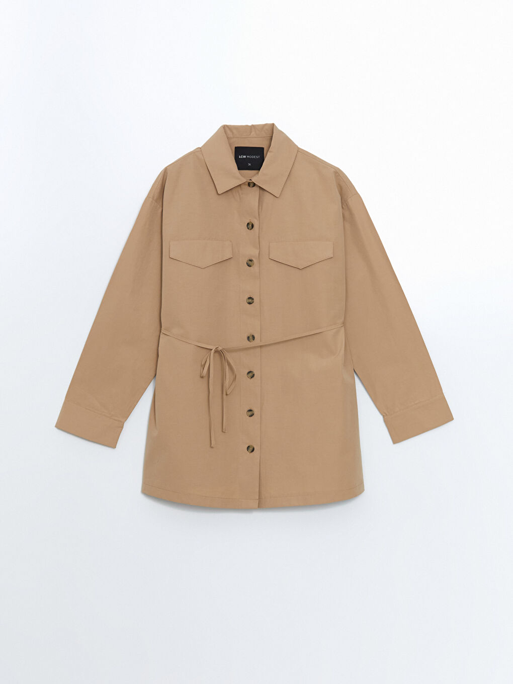 LCW Modest Bej Poplin Kadın Gömlek Tunik - 4