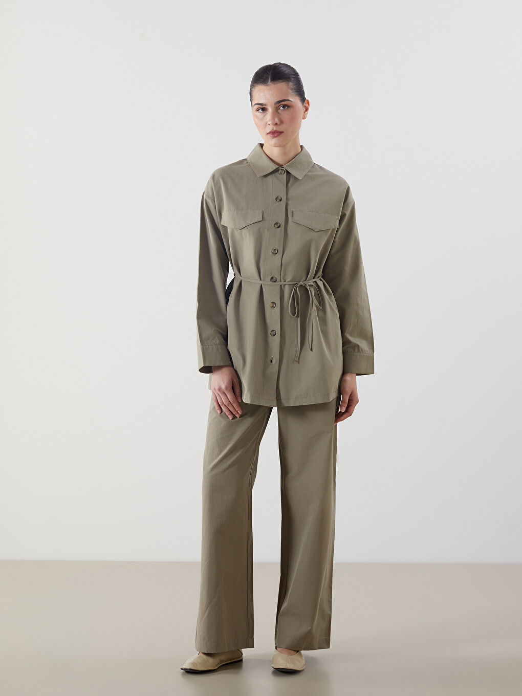 LCW Modest Haki Poplin Kadın Gömlek Tunik - 1