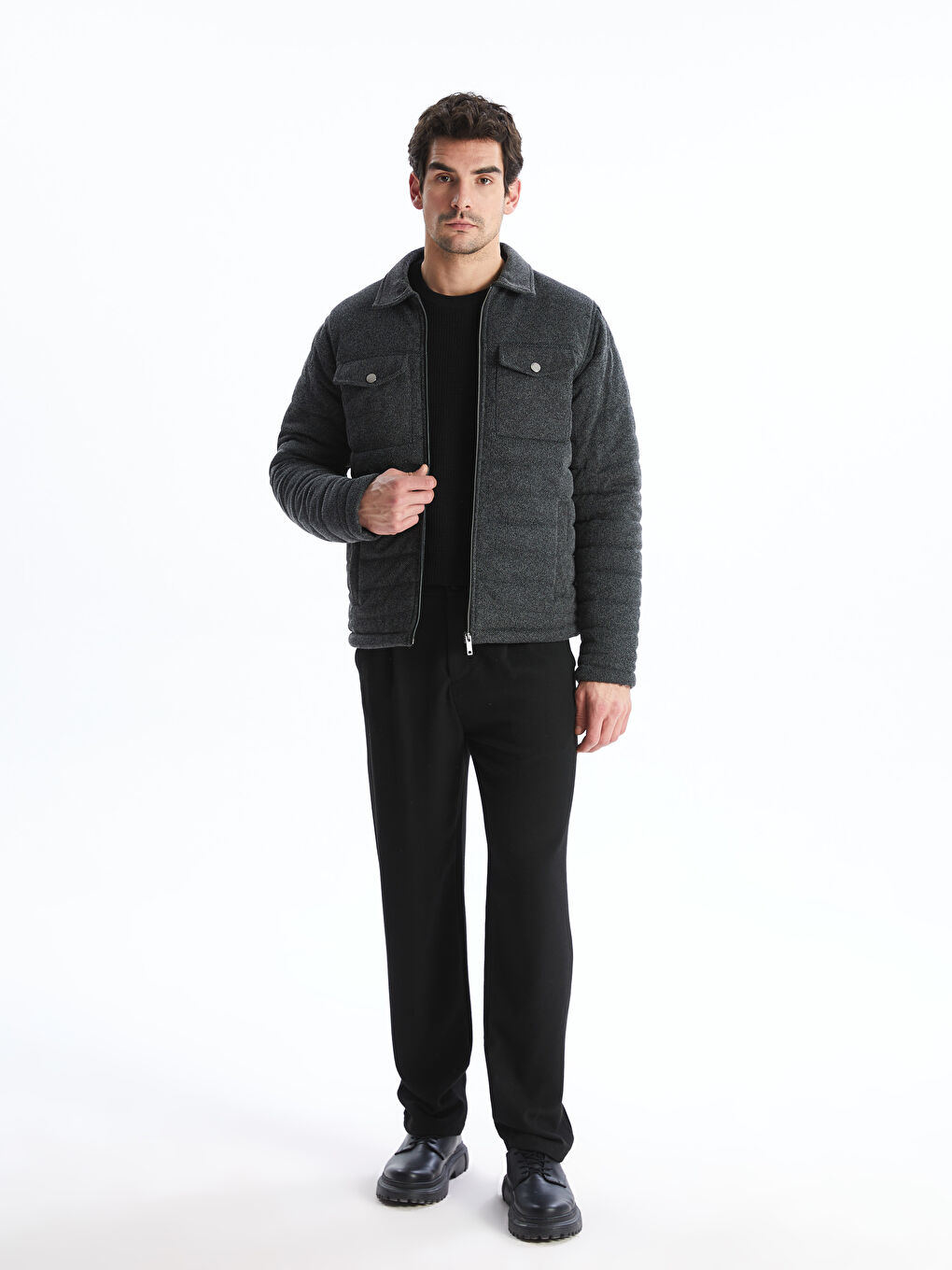 Antrasit Slim Fit Gömlek Yaka Erkek Mont-1