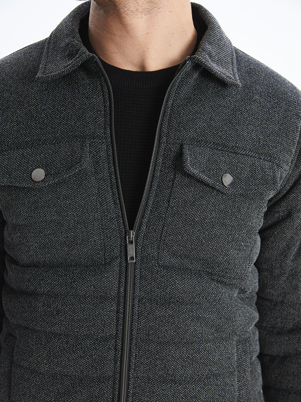 Antrasit Slim Fit Gömlek Yaka Erkek Mont-2