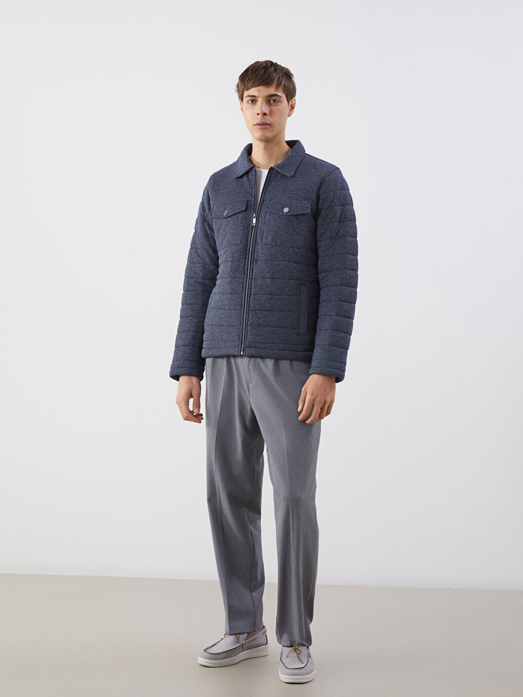 Lacivert Slim Fit Gömlek Yaka Erkek Mont-1