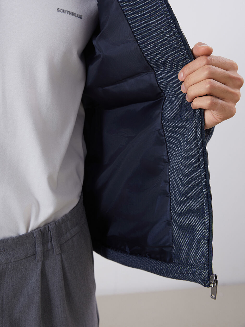 Lacivert Slim Fit Gömlek Yaka Erkek Mont-2