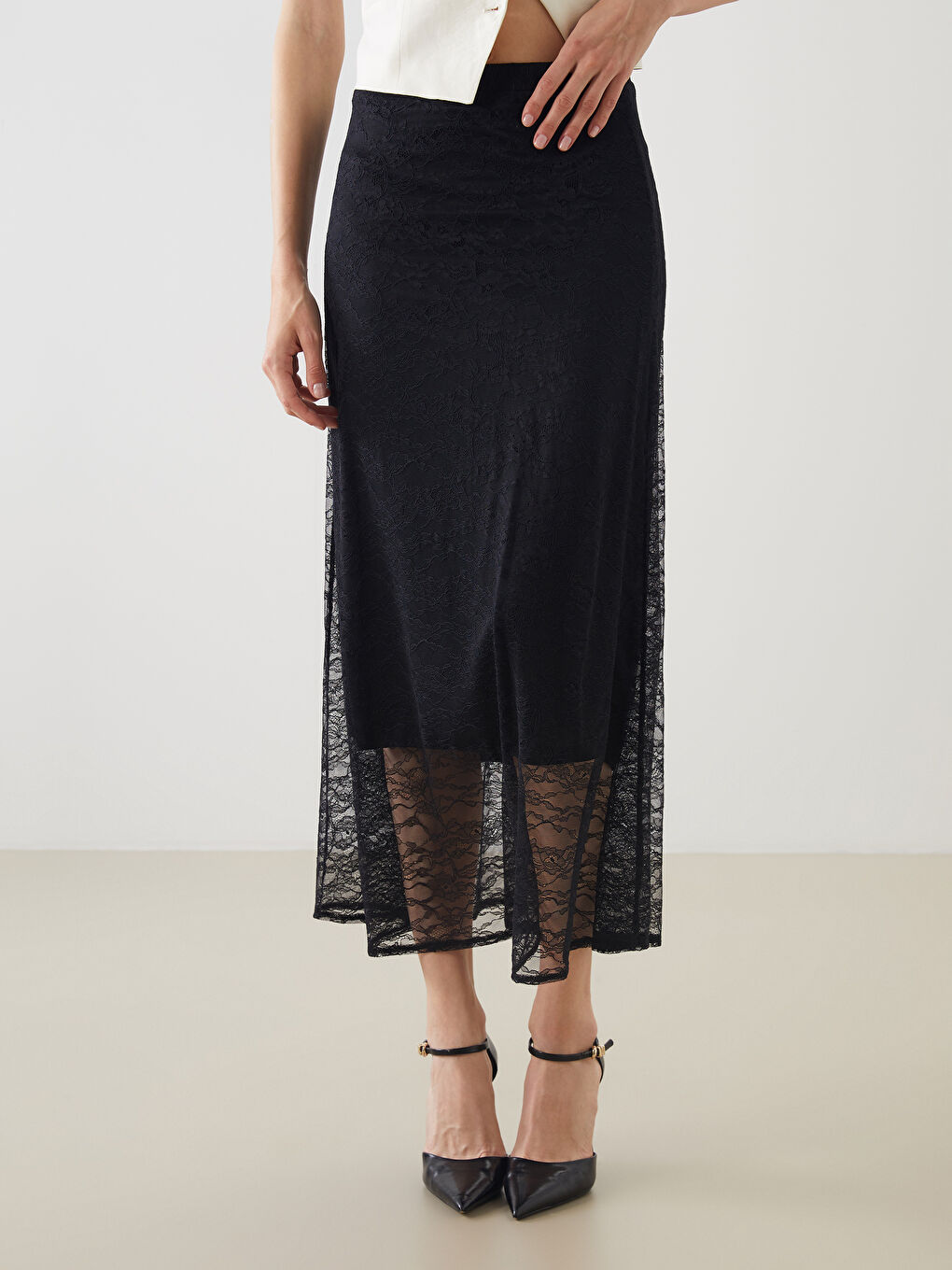LCWAIKIKI Classic Elasticated Waist Lace Skirt -S5MH95Z8-CVL