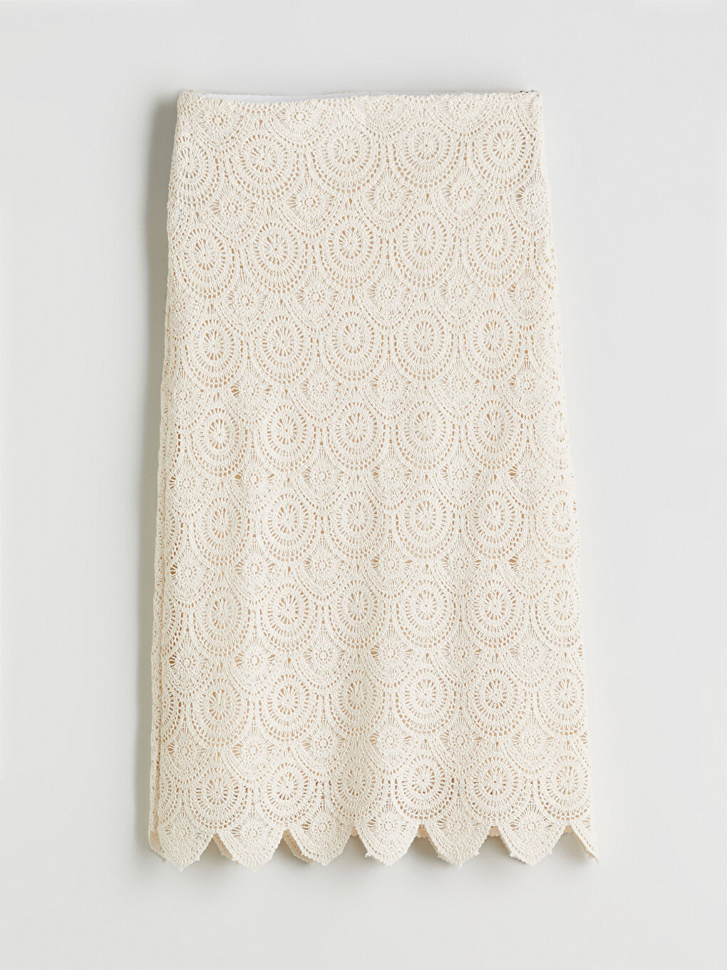 Ekru Beli Lastikli Ajurlu Kroşe Etek-4