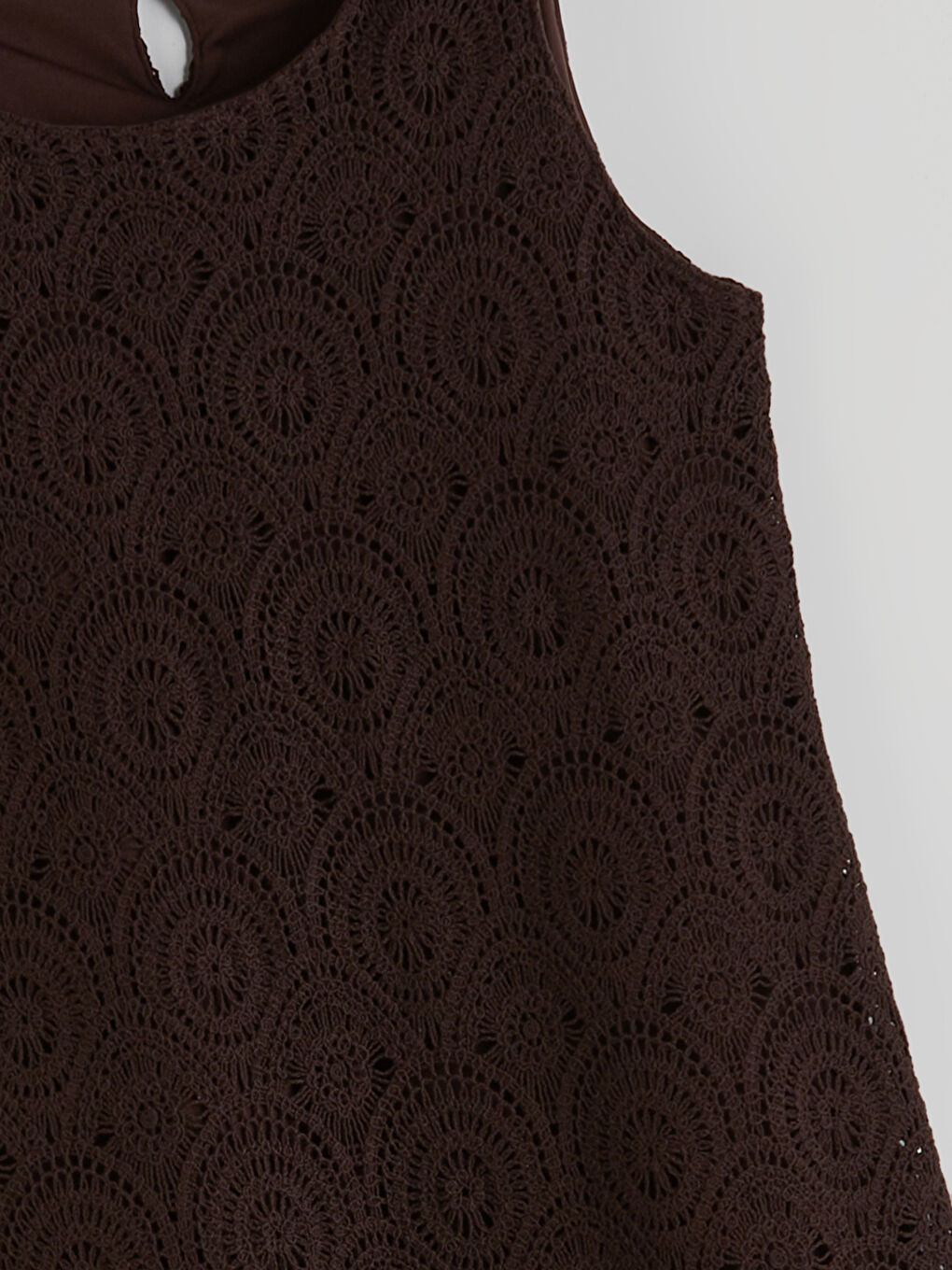 Kahverengi Bisiklet Yaka Ajurlu Dantelli Kroşe Elbise-5