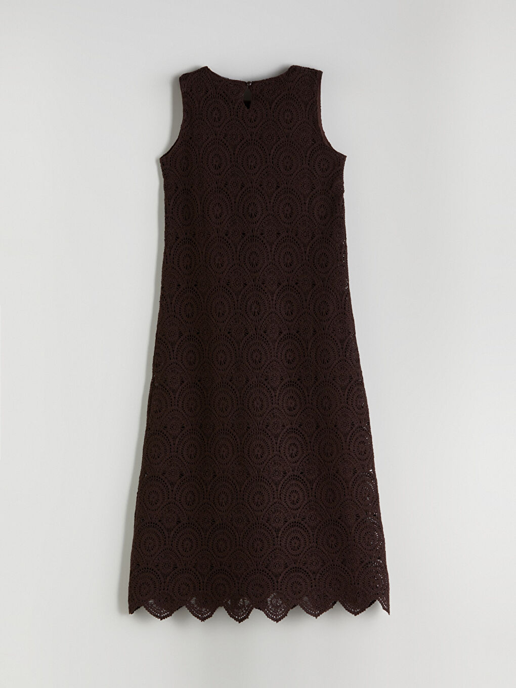 Kahverengi Bisiklet Yaka Ajurlu Dantelli Kroşe Elbise-6