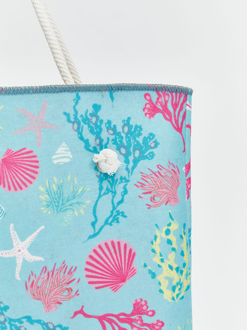 Mavi Baskılı Hasır İpli Kadın Plaj Çantası-2