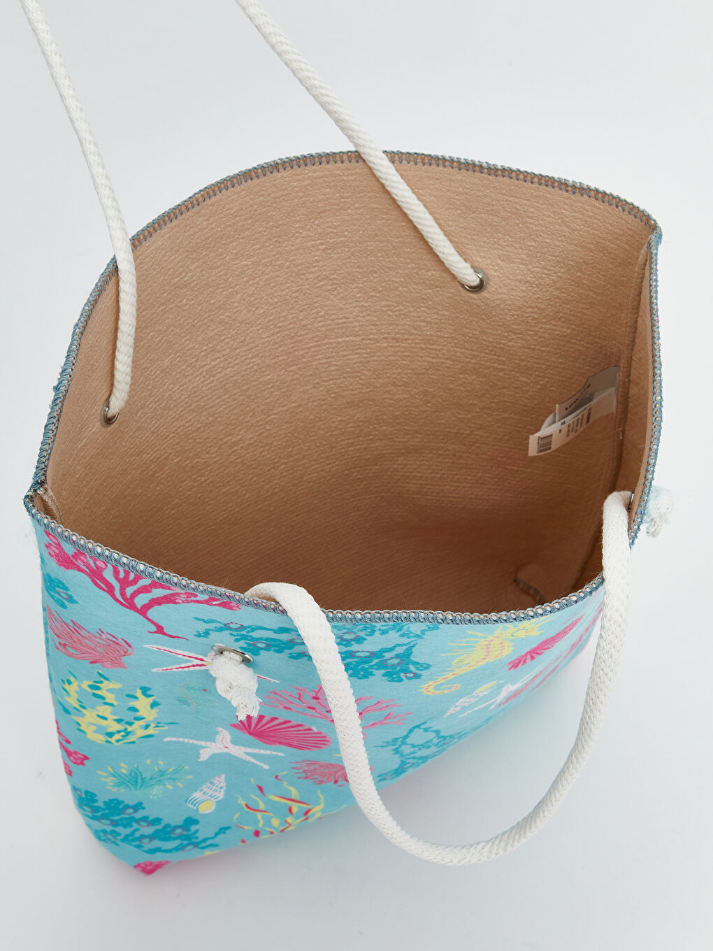 Mavi Baskılı Hasır İpli Kadın Plaj Çantası-3