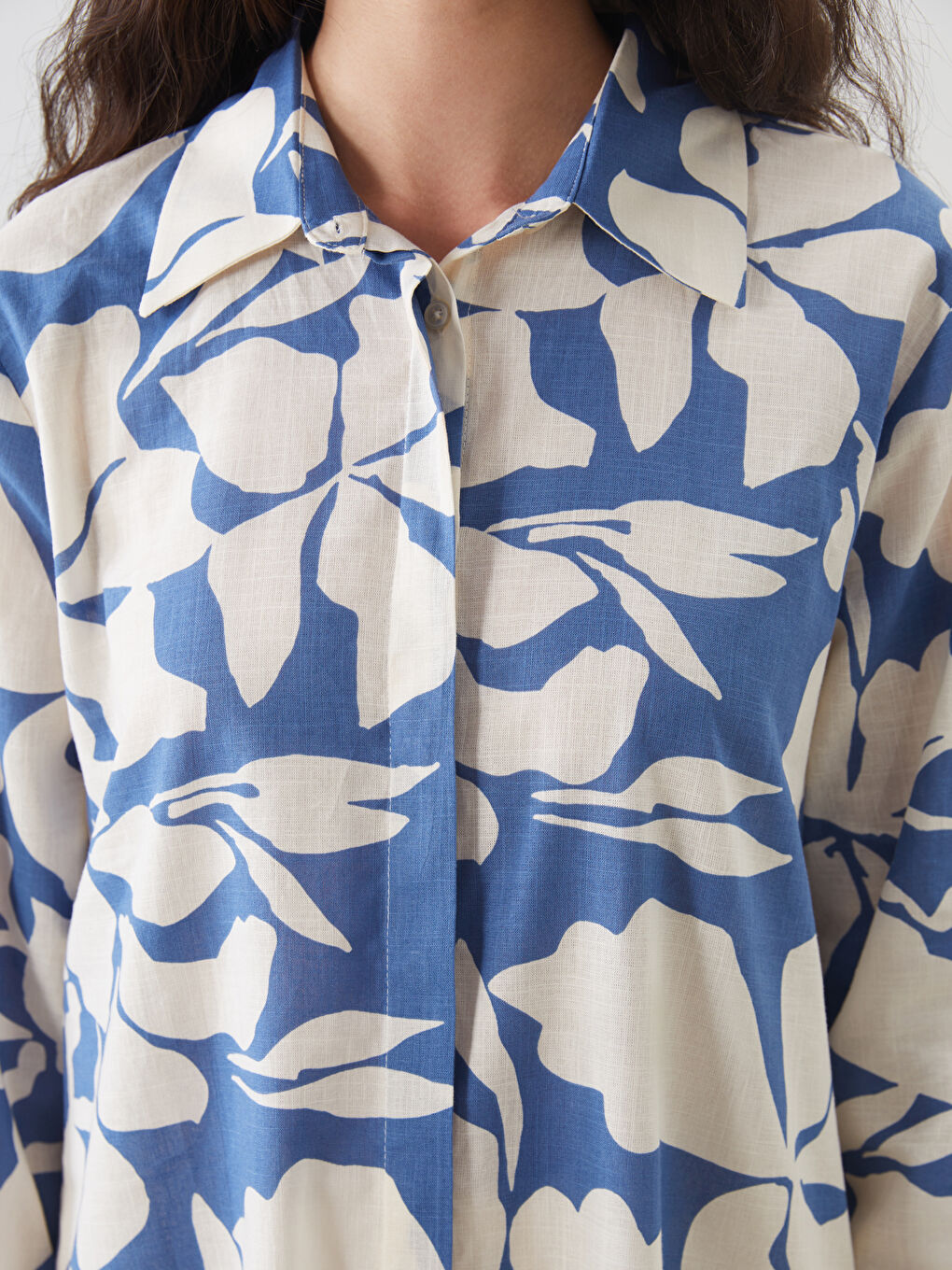 Mavi Çiçekli Kadın Gömlek Tunik-2