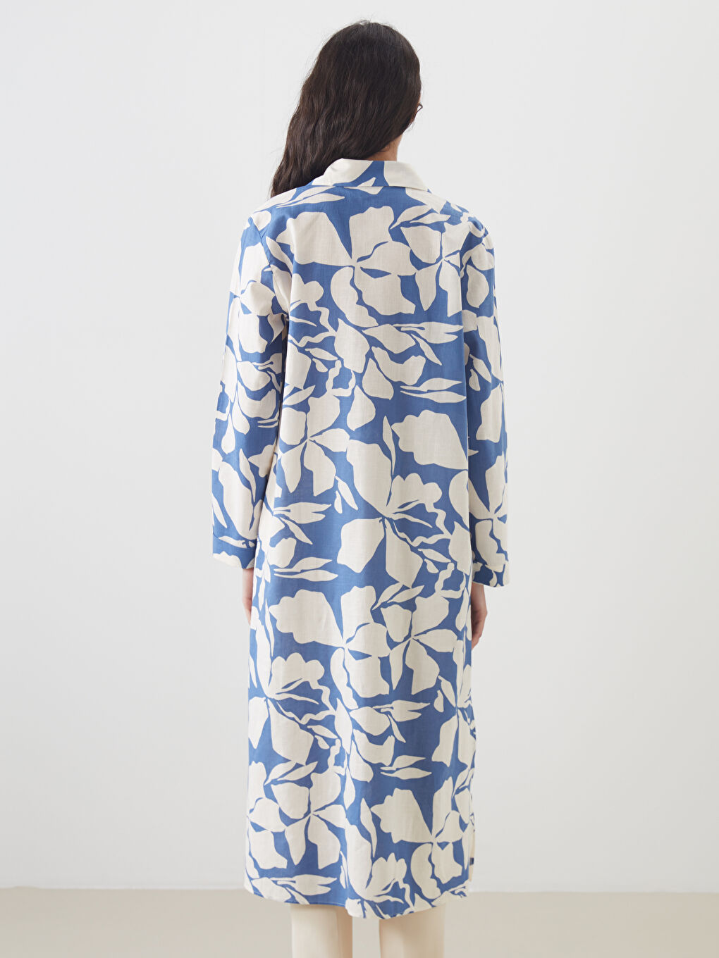 Mavi Çiçekli Kadın Gömlek Tunik-3