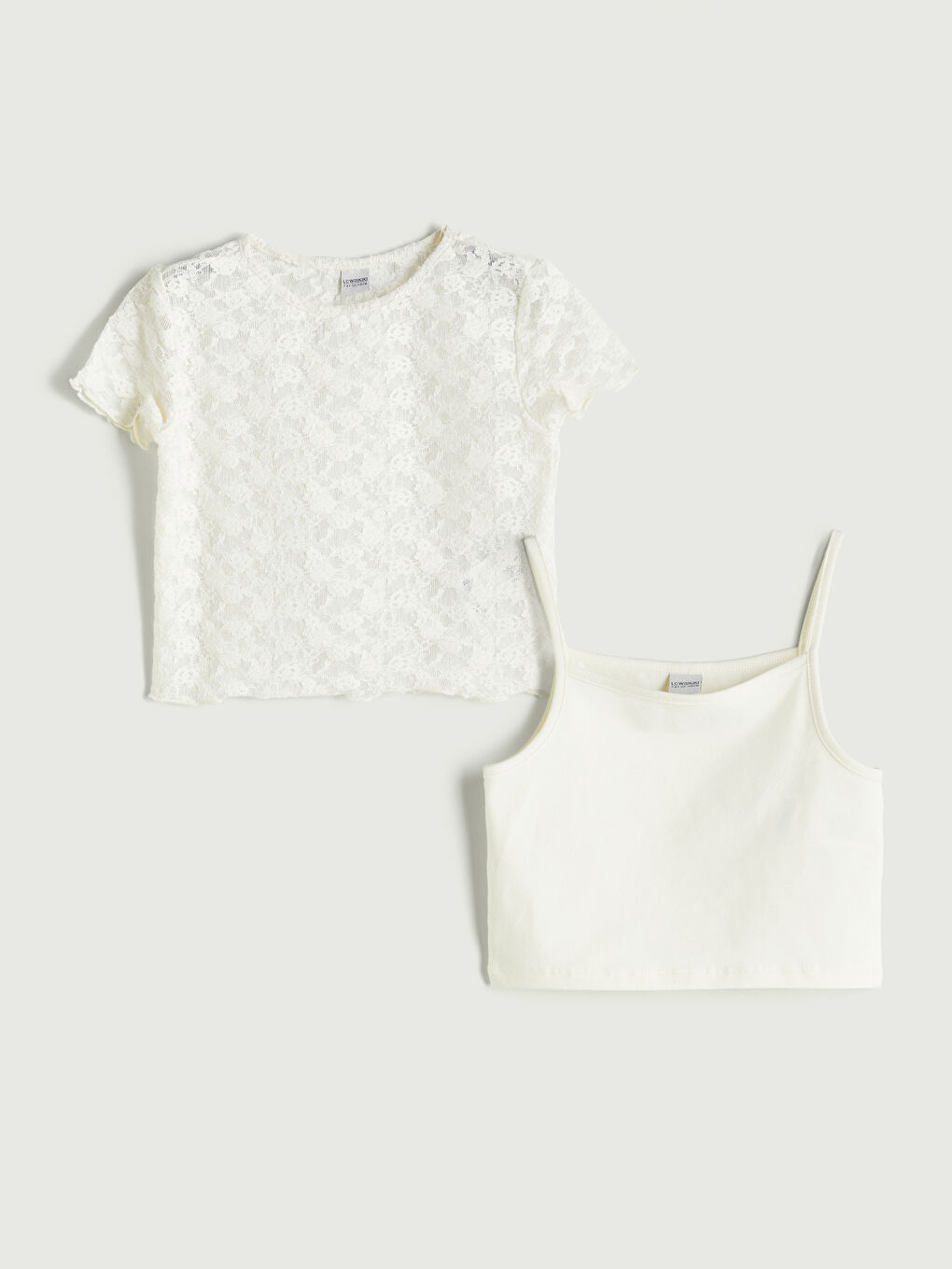 Sarı Bisiklet Yaka Dantel Detaylı Kız Çocuk Tişört-2