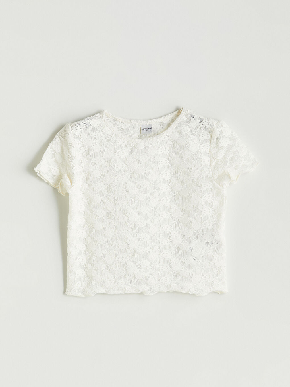 Sarı Bisiklet Yaka Dantel Detaylı Kız Çocuk Tişört-3