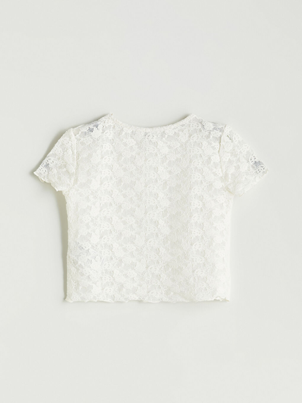 Sarı Bisiklet Yaka Dantel Detaylı Kız Çocuk Tişört-4