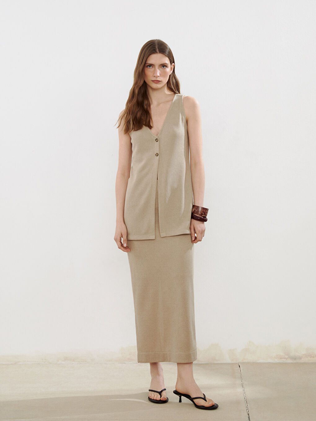 LCW Vision Elasticated Waist Slit Detail Skirt -S5MI14Z8-G7K