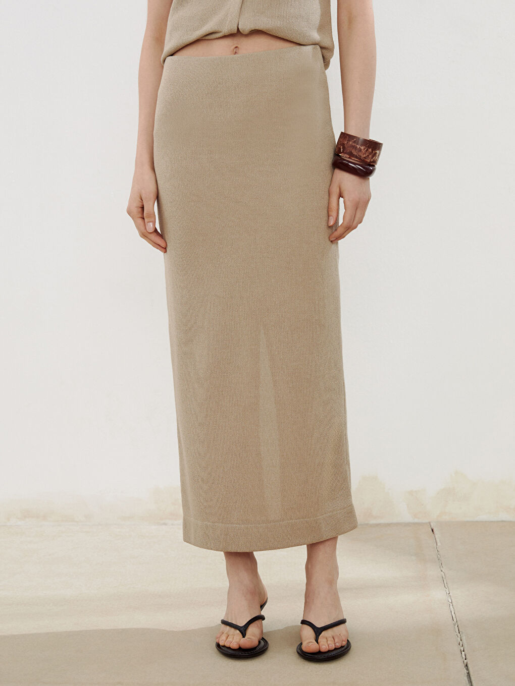 LCW Vision Elasticated Waist Slit Detail Skirt -S5MI14Z8-G7K