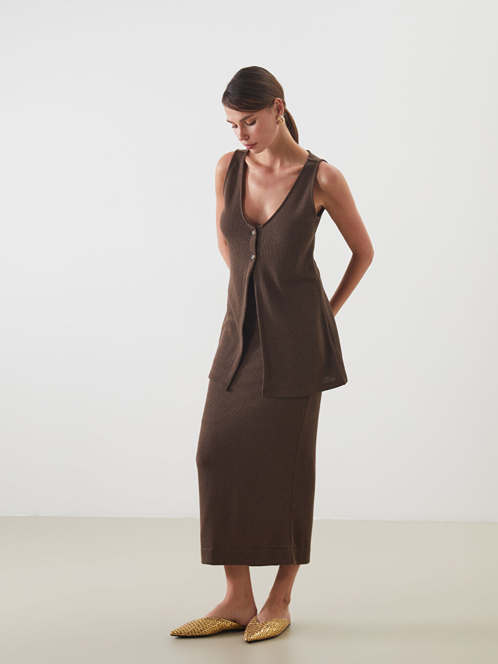 LCW Vision Elasticated Waist Slit Detail Skirt -S5MI14Z8-HDD