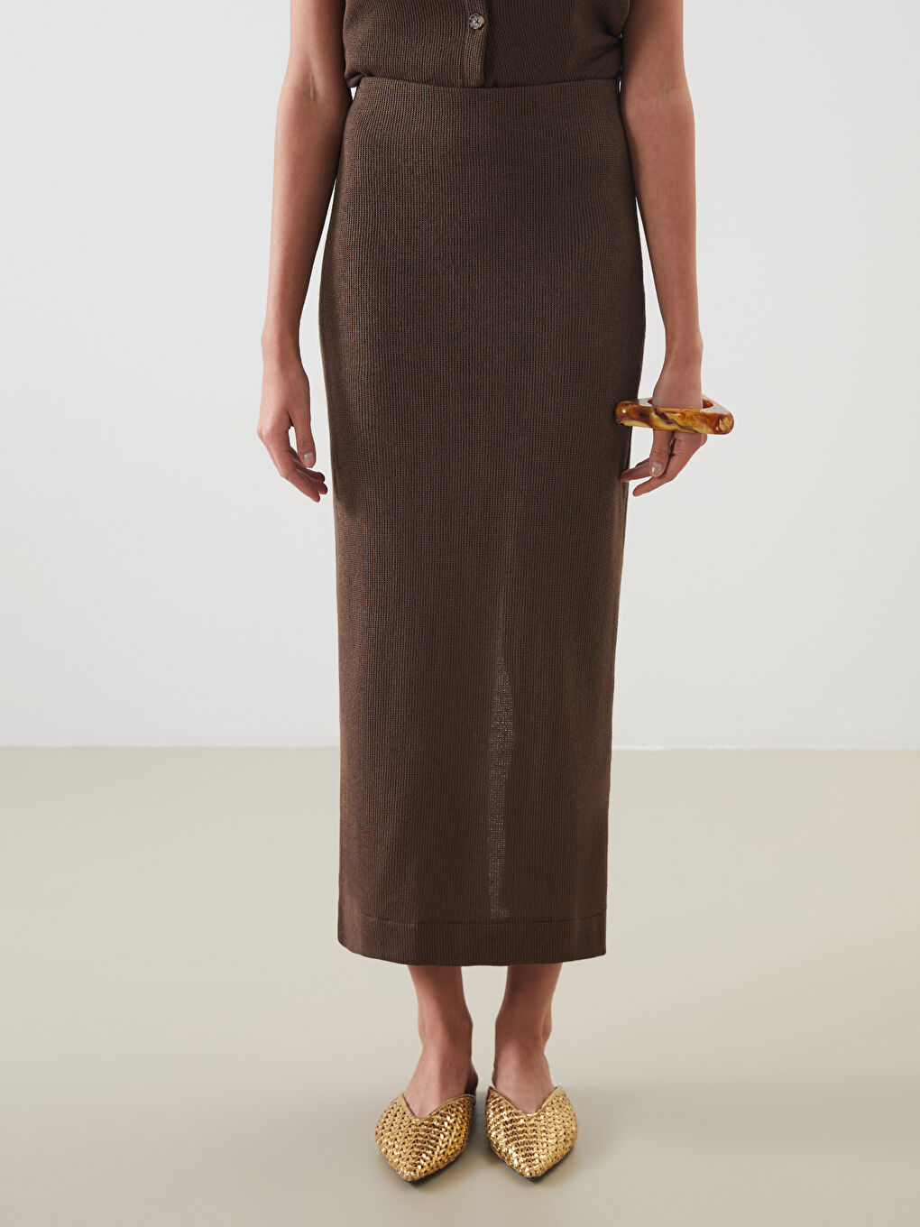 LCW Vision Elasticated Waist Slit Detail Skirt -S5MI14Z8-HDD