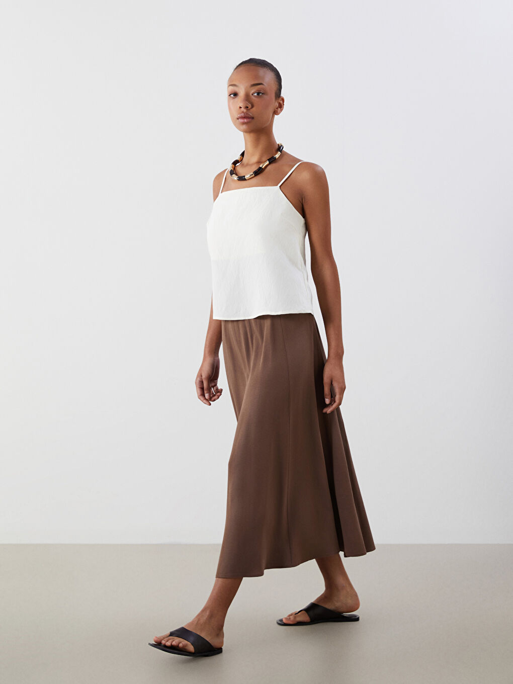 Zippered Linen Blend Pleated Skirt -S5MI19Z8-R3C