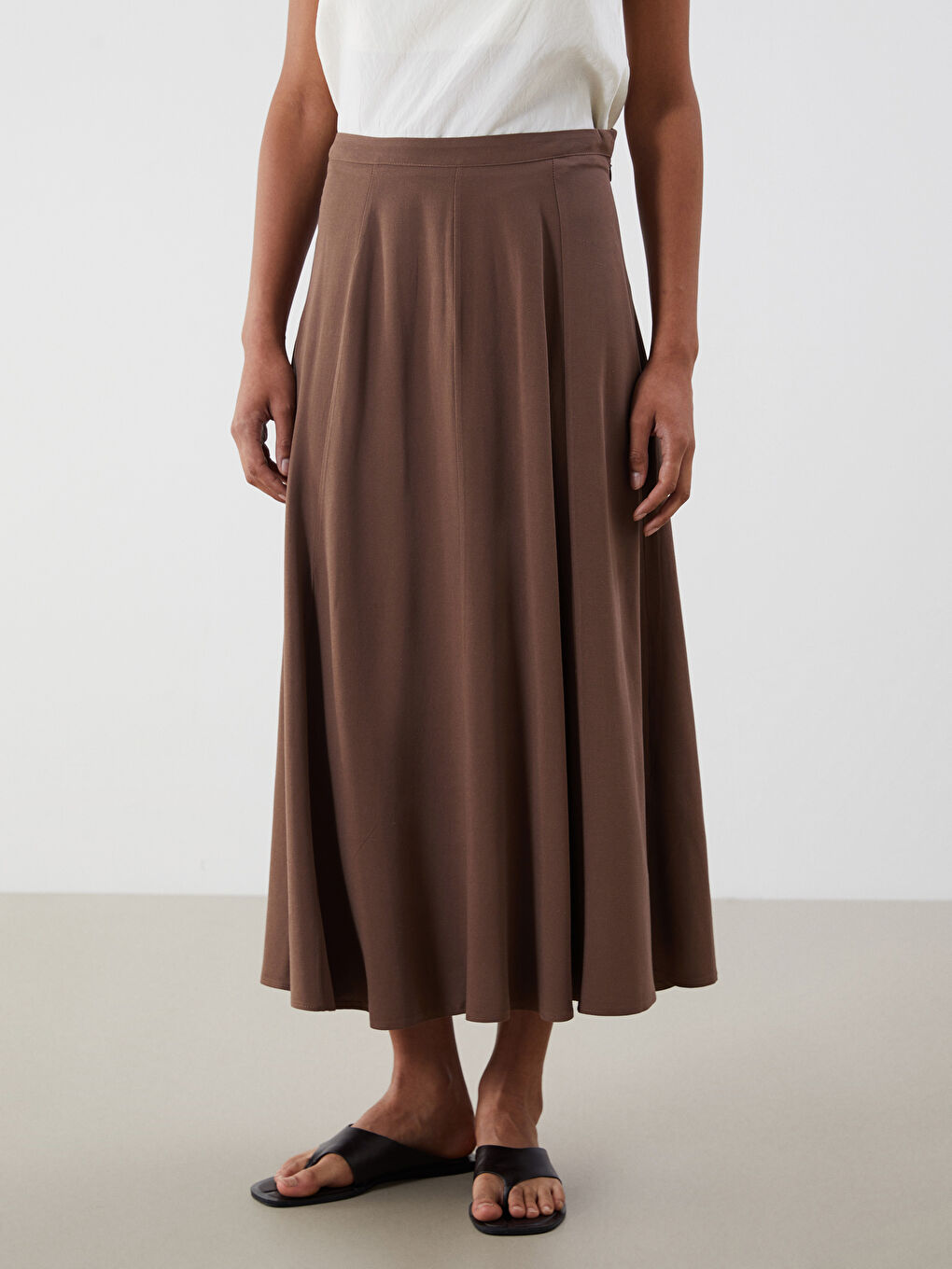 Zippered Linen Blend Pleated Skirt -S5MI19Z8-R3C