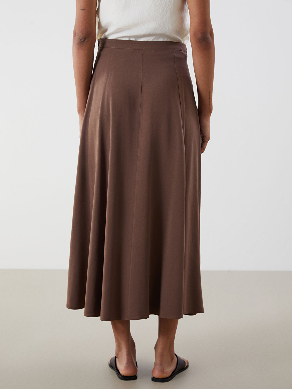 Zippered Linen Blend Pleated Skirt -S5MI19Z8-R3C