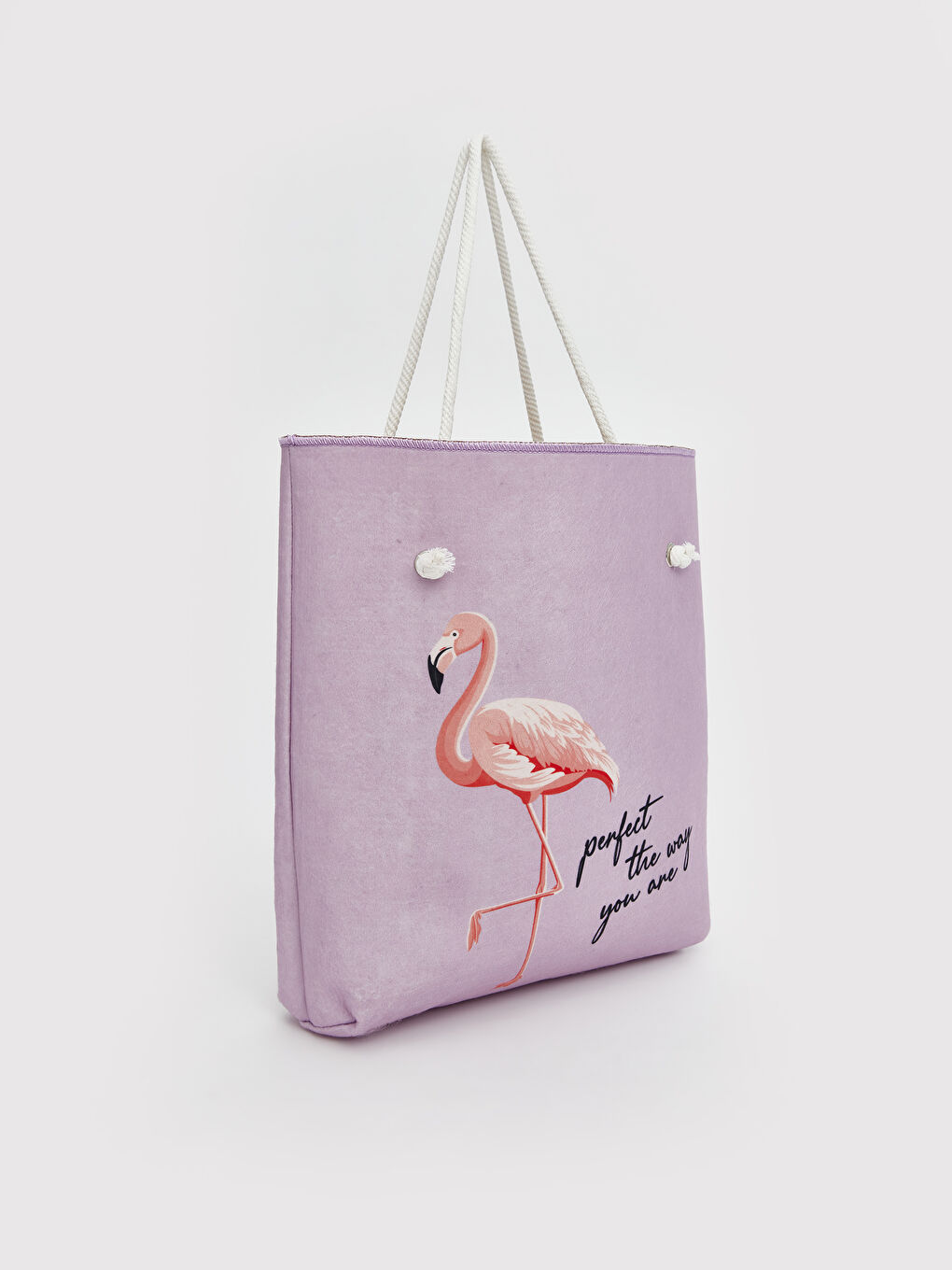 Lila Flamingo Baskılı Kadın Plaj Çantası-1