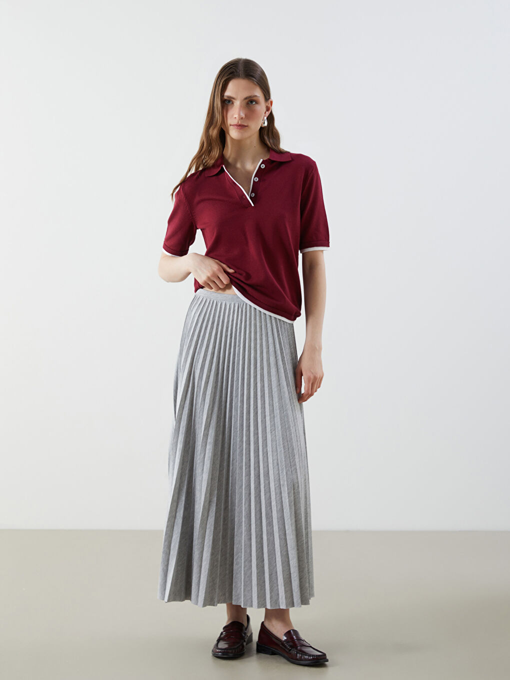 Elastic Waist Pleated Skirt -S5MI28Z8-EFN