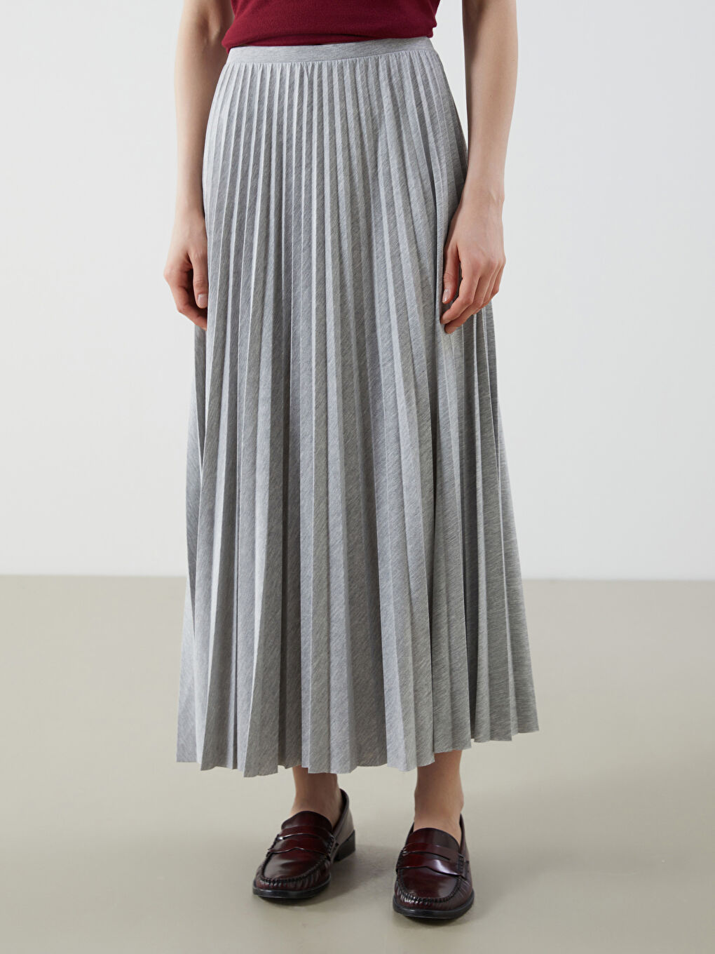 Elastic Waist Pleated Skirt -S5MI28Z8-EFN