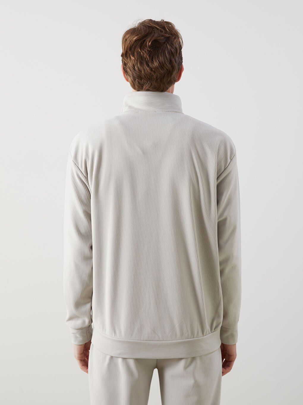 Gri Dik Yaka Erkek Sweatshirt-3